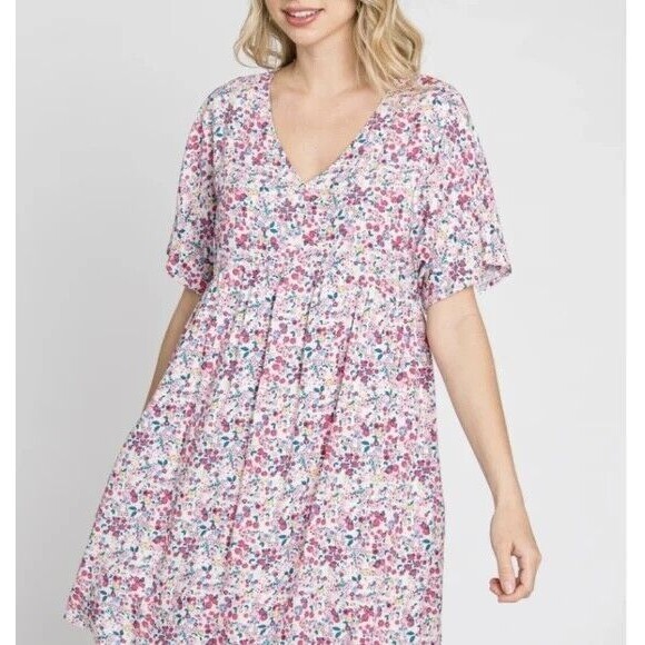Andree By Unit Babydoll Dress Womens Size S Lined Ditsy Floral Garden Girl NEW - Picture 1 of 13